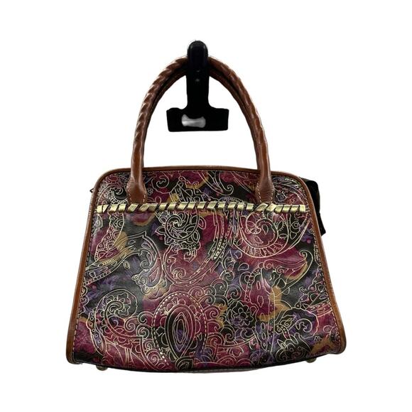 Patricia Nash Metallic Tooled Lace Poppy‎ Multicolor Print To Zip Shoulder Bag - Picture 1 of 15